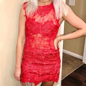 Red Rose Mesh Peekaboo Dress